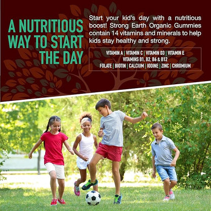 Strong Earth- Organic Multivitamin Gummies for Kids- Gummy Vitamins & Minerals Including Vitamin A, C, D3, E, B6 & Zinc - Chewable Multi Vitamin Gummies with Immune Support for Boys and Girls (60)