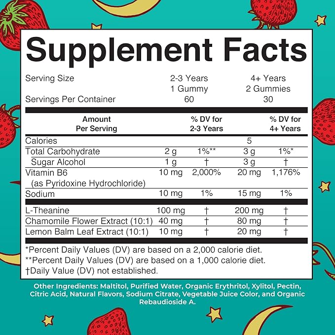 MaryRuth's Kids Nighttime Gummies | Sugar Free | NO Melatonin Gummies with L Theanine, Lemon Balm, Chamomile, Vitamin B6 | Relaxation Support for Kids 2+ | Vegan | Non-GMO | Gluten Free | 60 Count