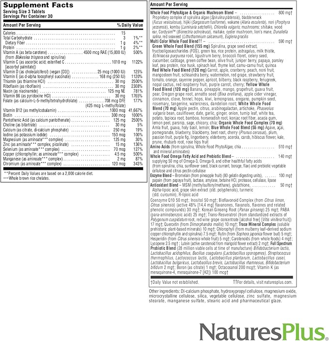 Natures Plus Source of Life Gold Multivitamin - 90 Tablets - with Vitamins D3, B12 & K2 - Blood, Bone & Immune Support - Vegetarian & Gluten Free - 30 Servings