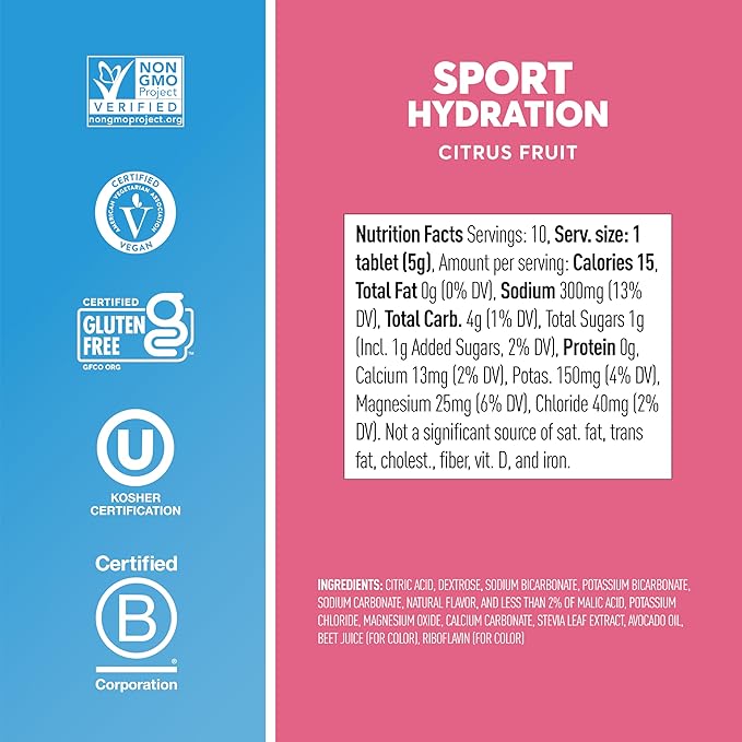 Nuun Sport Electrolyte Tablets - Dissolvable in Water, Citrus Fruit, 5 Essential Electrolytes for Hydration, 1g Sugar Drink Mix, Vegan, Non-GMO, 8 Pack (80 Total Servings)