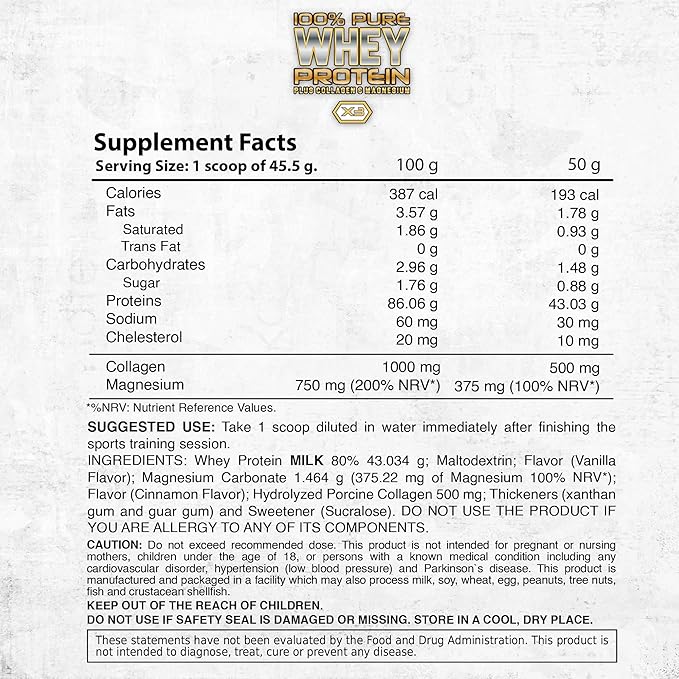 DL 100% Pure Whey Protein + Collagen + Magnesium | 43g. Protein & Essential BCAA´s | Muscle Gain, Recovery & Nutrient delivery | Low Fat Protein | Quik & Easy Mixing | 1 kg (1KG, Vanilla)