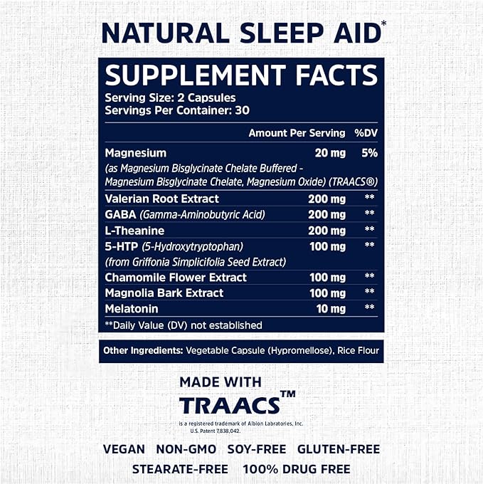 SLEEP FAIRY Natural Sleep Aid | Melatonin 10mg, L-Theanine, 5-HTP, Valerian Root, GABA, Magnesium Glycinate, Chamomile | Herbal Sleeping Pills | Non-Habit Forming Supplement | Vegan Capsules | Non-GMO