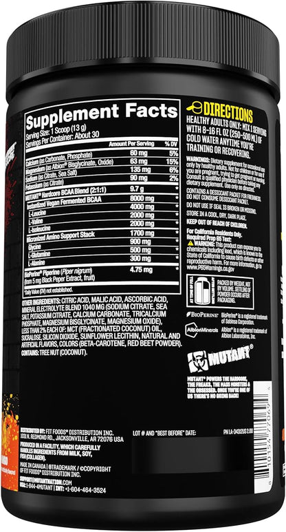 Mutant Hardcore BCAA - Pre, Intra or Post Workout – BCAA Next Level branched-Chain Amino Acids Supplement – Hydration + Recovery - 30 Serving - Mango