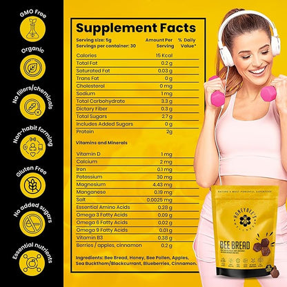 Honeybee's Wellness Bee Bread Natural Multivitamin Superfood | Bee Pollen, Propolis & Berries, 240+ Nutrients, Amino Acids, Minerals & Protein for Energy, Immunity & Vitality from Honey Bees