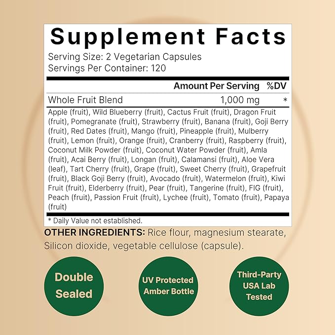 Fruit and Veggies Supplement – 480 Total Vegetarian Capsules | Balance of Natural 40 Whole Fruits & Veggies Blend | Fresh Superfood Formula with Vitamins and Minerals – Non-GMO