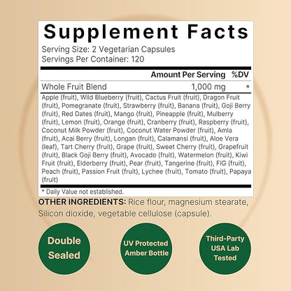 Fruit and Veggies Supplement – 480 Total Vegetarian Capsules | Balance of Natural 40 Whole Fruits & Veggies Blend | Fresh Superfood Formula with Vitamins and Minerals – Non-GMO