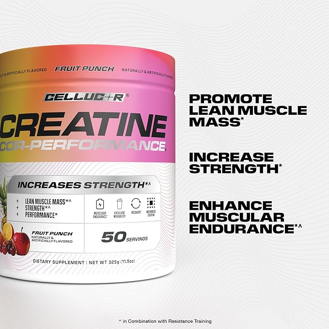 Cellucor Creatine Powder, Fruit Punch Flavor - Increases Strength, Lean Muscle Mass & Endurance, Micronized Creatine for Fast Absorption, 5g Creatine per Serving, 50 Servings