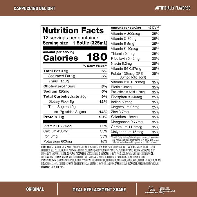 SlimFast Meal Replacement Shake, Original Cappuccino Delight, 10g of Ready to Drink Protein for Weight Loss, 11 Fl. Oz Bottle, 4 Count (Pack of 3) (Packaging May Vary)