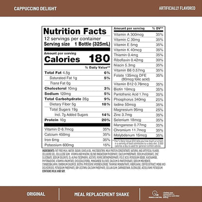 SlimFast Meal Replacement Shake, Original Cappuccino Delight, 10g of Ready to Drink Protein for Weight Loss, 11 Fl. Oz Bottle, 4 Count (Pack of 3) (Packaging May Vary)