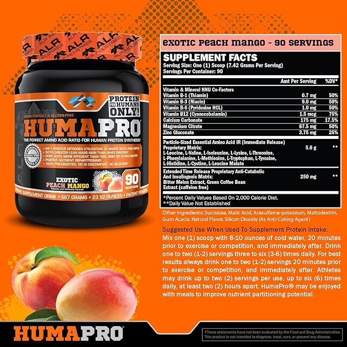 Humapro, Protein Matrix Formulated for Humans, Waste Less. Gain Lean Muscle, Exotic Peach Mango - 667 grams(23.52 oz)