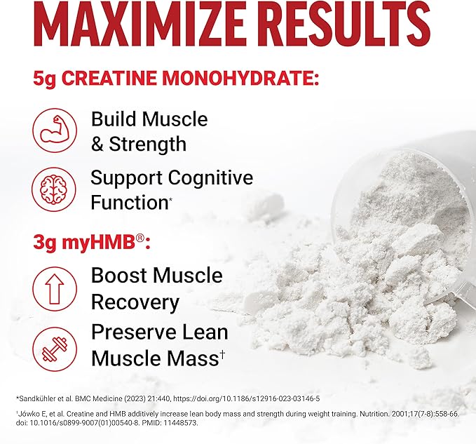 FORCE FACTOR Creatine HMB, 5g Creatine Monohydrate Powder, 3g myHMB, Support Muscle, Strength, Energy & Recovery, with AstraGin for Enhanced Absorption, ~30 Servings, Unflavored Powder