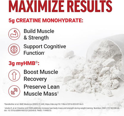 FORCE FACTOR Creatine HMB, 5g Creatine Monohydrate Powder, 3g myHMB, Support Muscle, Strength, Energy & Recovery, with AstraGin for Enhanced Absorption, ~30 Servings, Unflavored Powder