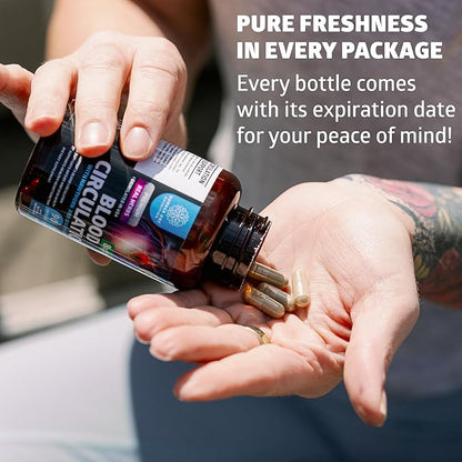 Number One Nutrition Premium Blood Circulation Supplement for Women and Men [8 Powerful Herbs & Vitamins] All Natural Blood Flow Supplement with Hawthorn, Butchers Broom and Cayenne Pepper, 90 Caps