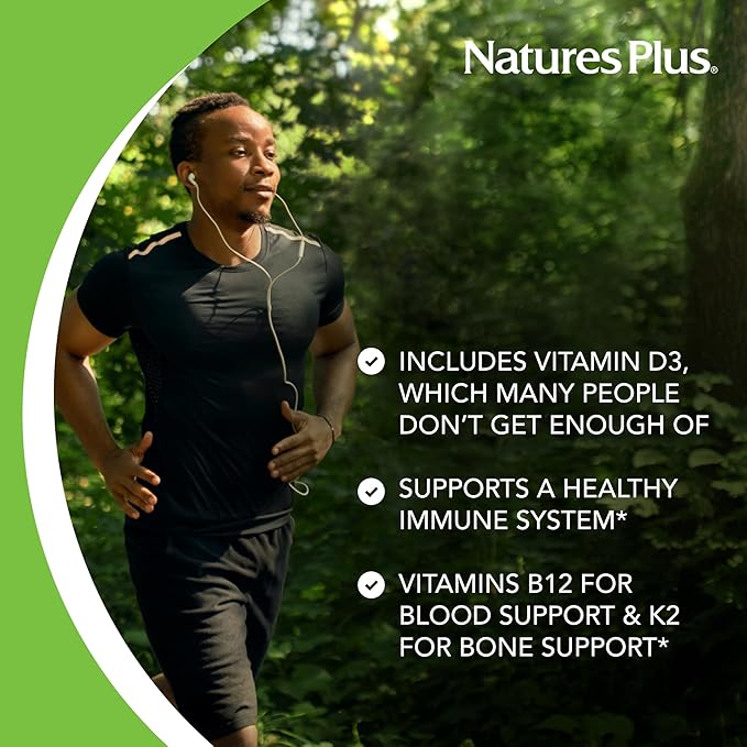 Natures Plus Source of Life Gold Multivitamin - 90 Chewable Tablets, Pack of 2 - with Vitamins D3, B12, K2 & More Than 120 Whole Foods - Blood, Bone & Immune Support - Gluten Free - 30 Servings