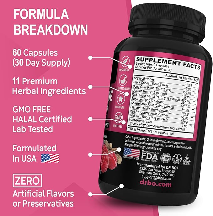 Menopause Supplements for Women Support Pills - Natural Menopause Relief for Hot Flashes, Night Sweats & Mood Swings with Dong Quai, Chasteberry & Black Cohosh - Hormone Balance for Women Supplement