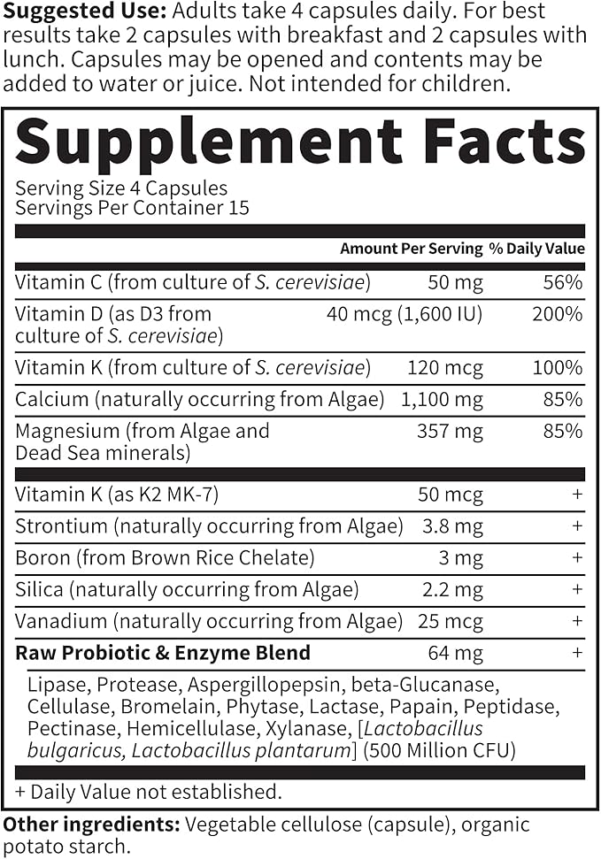 Garden of Life Raw Calcium Supplement for Women and Men - Vitamin Code Made from Whole Foods with Magnesium, K2, Vitamin D3 and Vitamin C Plus Probiotics for Digestion, 60 Capsules