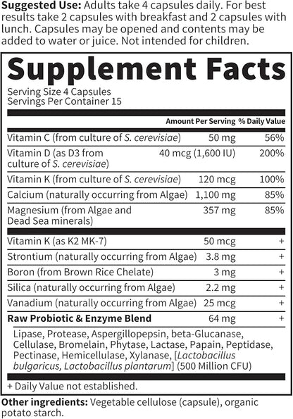 Garden of Life Raw Calcium Supplement for Women and Men - Vitamin Code Made from Whole Foods with Magnesium, K2, Vitamin D3 and Vitamin C Plus Probiotics for Digestion, 60 Capsules