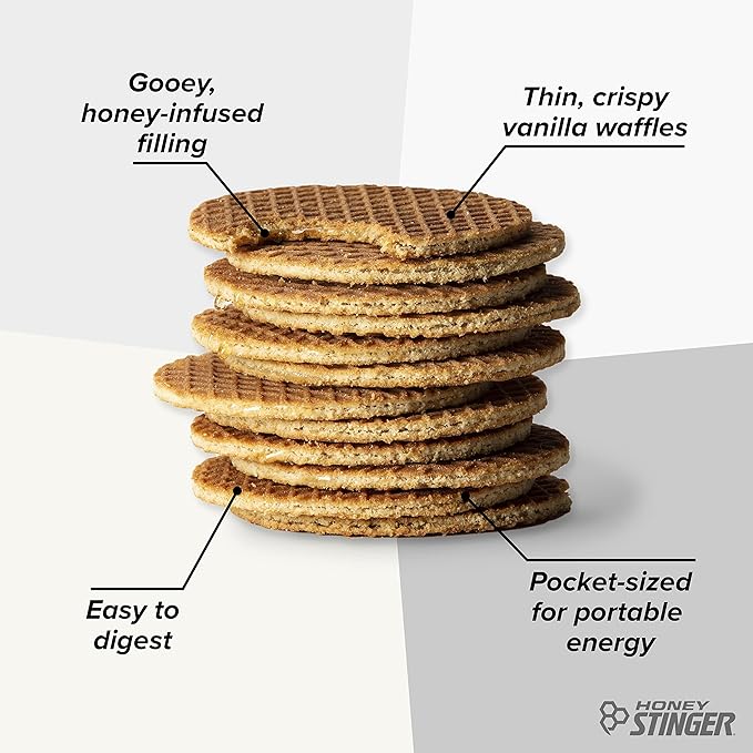 Honey Stinger Organic Vanilla Waffle | Energy Stroopwafel for Exercise, Endurance and Performance | Sports Nutrition for Home & Gym, Pre and Post Workout | Box of 16 Waffles, 16.96 Ounce