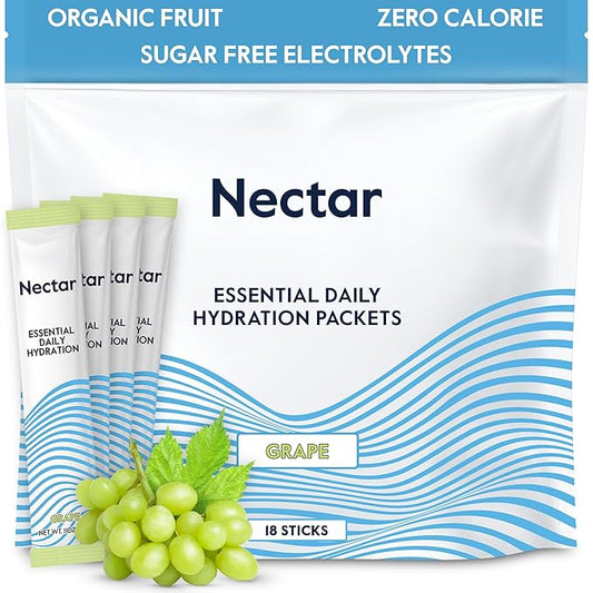 Nectar Hydration Packets - Electrolytes Powder Packets - Sugar Free & 0 Calorie - Organic Fruit Liquid Daily IV Hydrate Packets for Dehydration Relief & Rapid Rehydration (Grape 18 Pack)