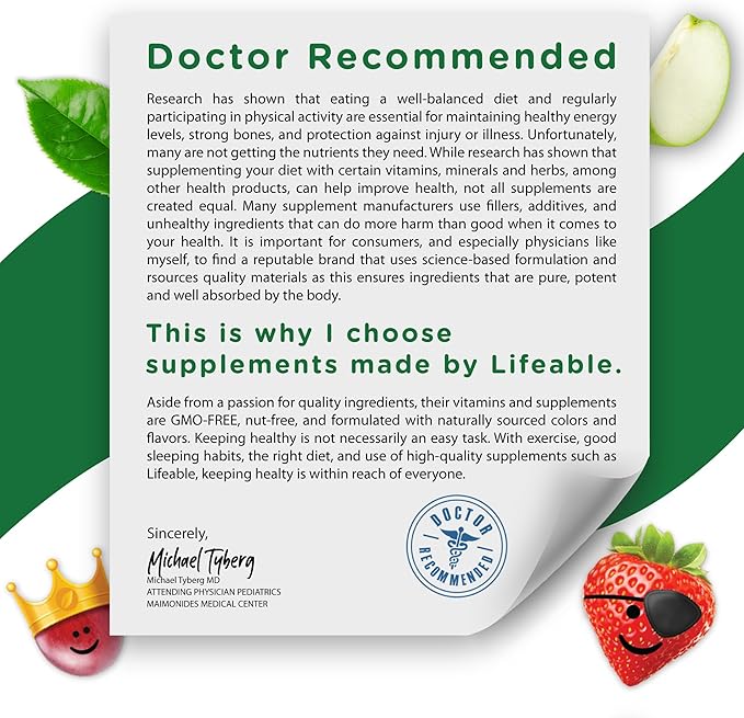 Lifeable Zinc for Kids | 25mg | Great Tasting Natural Flavored Zinc Gummies | Gluten Free Vegetarian Non GMO Zinc Supplements | Kids Zinc for Immune Support | 90 Gummies