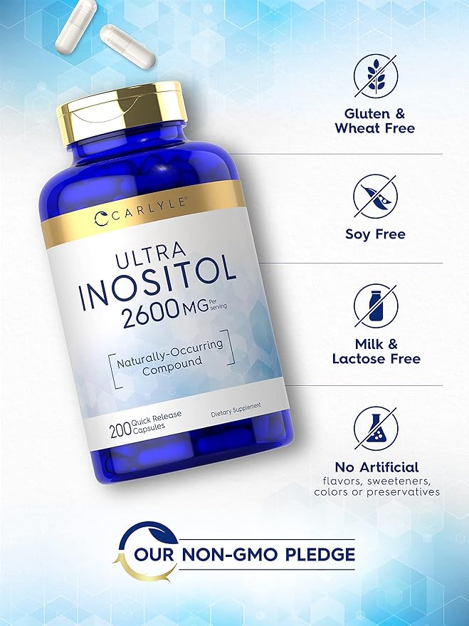 Carlyle Inositol Supplement | 2600mg Capsules | 200 Count | Non-GMO, Gluten Free Myo-Inositol Supplement