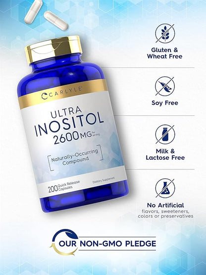 Carlyle Inositol Supplement | 2600mg Capsules | 200 Count | Non-GMO, Gluten Free Myo-Inositol Supplement