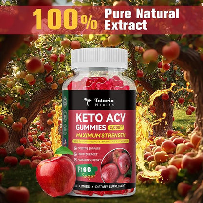 Keto ACV Gummies - 2000mg Apple Cider Vinegar Gummies Sugar-Free Support Stature Health with Probiotics, B12, Keto Supplements for Women & Men 60 Gummies