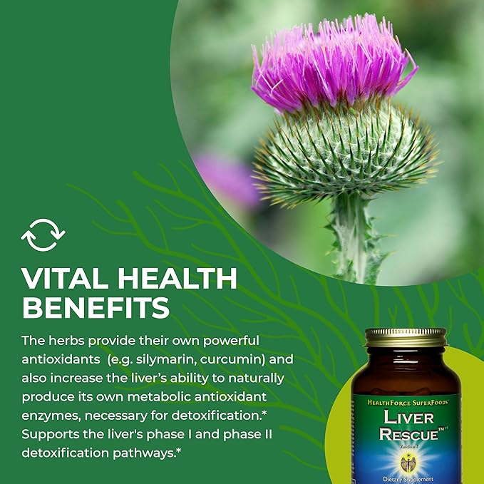 HealthForce SuperFoods Liver Rescue - Natural Liver Cleanse - Liver Health Formula with Milk Thistle & Dandelion Root - Gluten-Free & Vegan - 120 Capsules