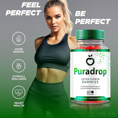 Puradrop Extra Power Gummies for Weight Loss Management, Extra Strength, Keto ACV (Apple Cider Vinegar) Gummy Supports Healthy Metabolism (60 Gummies)