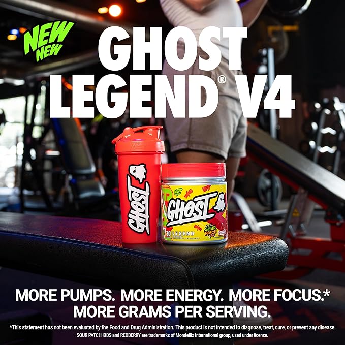 GHOST Legend V4 Pre-Workout Powder, SPK Redberry - 30 Servings – Pre-Workout for Men & Women with Choline, L-Citrulline, & Beta Alanine for Energy & Focus