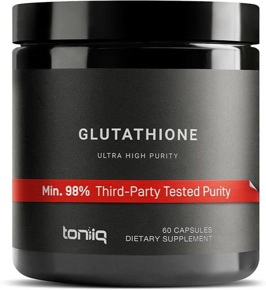 Toniiq Ultra High Strength Glutathione Capsules - 1000mg Concentrated Formula - 98%+ Highly Purified and Bioavailable - Non-GMO Fermentation - 60 Capsules Reduced Glutathione Supplement