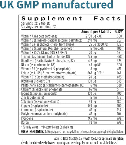 Methylated Men's Multivitamin, MTHFR Supplement with Active B-Vitamins, High Strength 2 a Day Multivitamin for Sustained Release, Added Lycopene, Clean Label, Non-GMO & Vegan 60 Tablets, by Igennus