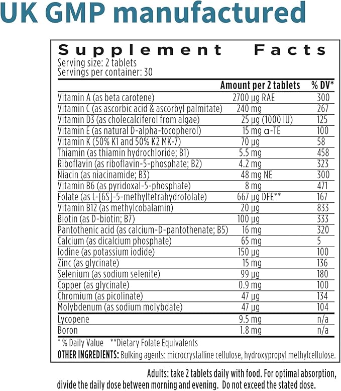 Methylated Men's Multivitamin, MTHFR Supplement with Active B-Vitamins, High Strength 2 a Day Multivitamin for Sustained Release, Added Lycopene, Clean Label, Non-GMO & Vegan 60 Tablets, by Igennus x6