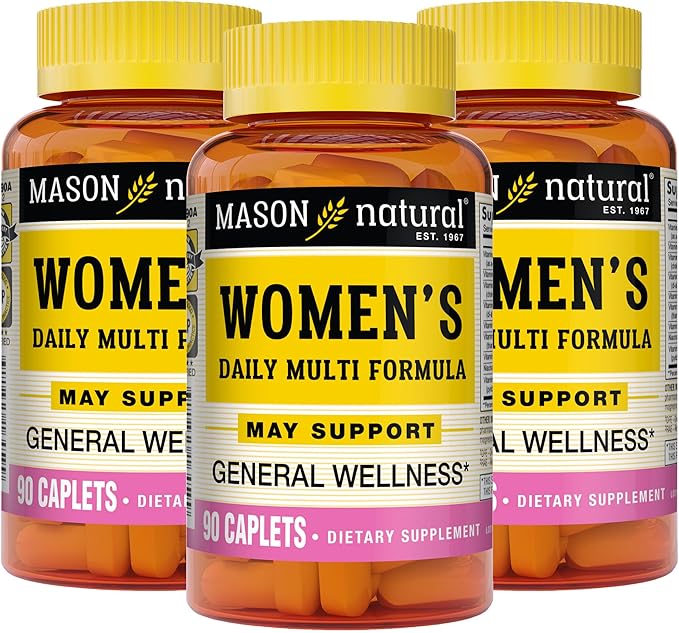 MASON NATURAL Women's Daily Multi Formula with 21 Essential Vitamins and Nutrients, Supports General Wellness and Overall Health, 90 Caplets (Pack of 3)