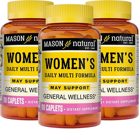 MASON NATURAL Women's Daily Multi Formula with 21 Essential Vitamins and Nutrients, Supports General Wellness and Overall Health, 90 Caplets (Pack of 3)
