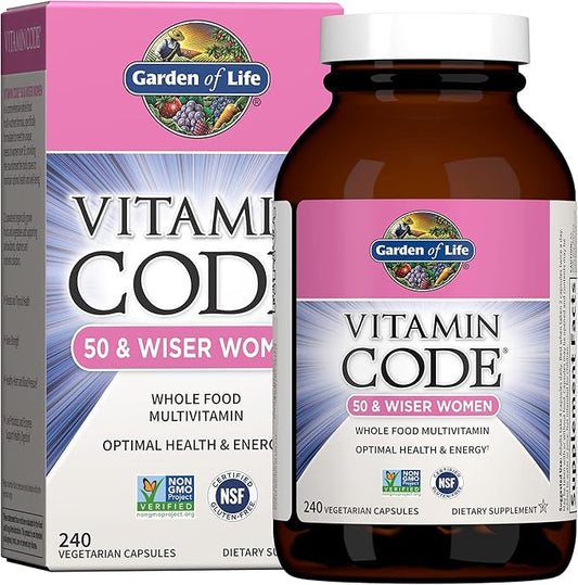 Garden of Life Multivitamin for Women 50 & Over, Vitamin Code Women 50 & Wiser Multi - 240 Capsules with Vitamins A, B, C, D3, E & K, CoQ10, Probiotics & Enzymes
