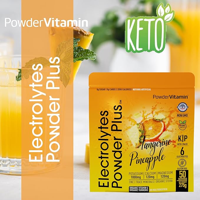 Electrolytes Powder Plus (50 Servings) Tangerine Pineapple Electrolyte Powder 0 Calorie Keto, 0 Sugar, No Maltodextrin,1000mg Potassium,120mg Calcium,120mg Magnesium, Hydration Powder