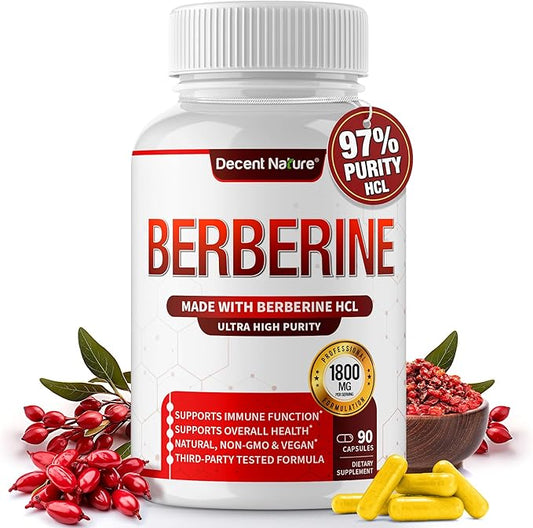 Berberine Supplement 1800mg - Premium Berberine HCl 97% High Purity Berberine Plus, Supports Immune System, High Potency Berberine Hydrochloride, Non-GMO Vegan, for Men Woman 90 Capsules