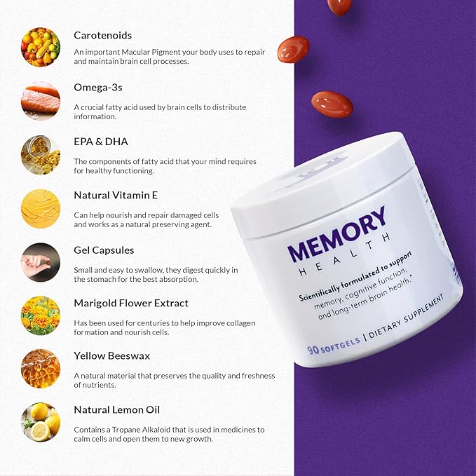 Brain Supplement for Memory and Focus with Vitamin E (90 softgels/30 Servings) - Brain Booster Softgels for Clarity, Energy-Supplements for Concentration-Omega 3, Carotenoid