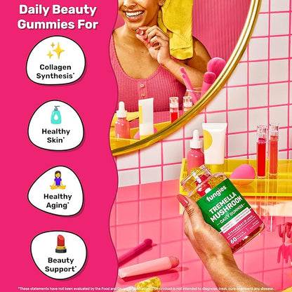 Fungies Tremella Mushroom Gummies, Mixed Strawberry & Lemon Flavor - Mushroom Herbal Supplement Gummy for Adults Supports Collagen Synthesis, Healthy Skin & Healthy Aging - Beauty Gummies 60 Servings