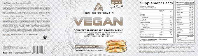 Core Nutritionals Platinum Vegan Gourmet Plant-Based Protein Blend with 21 Grams of Pea Protein, Lactose, Soy and Gluten Free 29 Serving (Maple Pancake Batter)