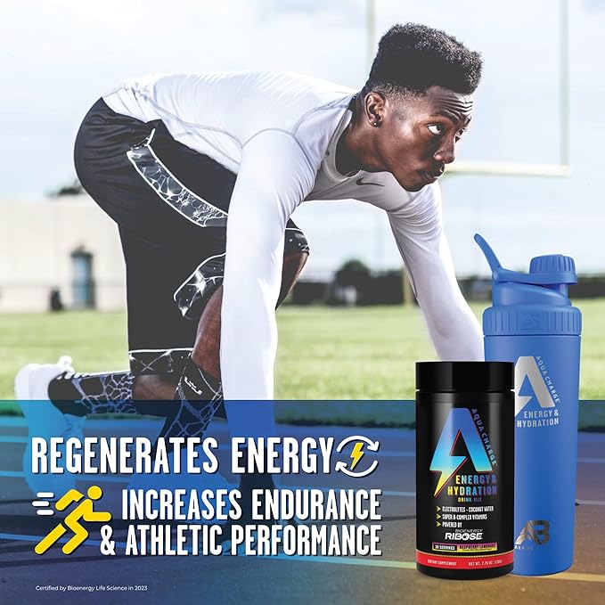 Grab The Gold Aqua Charge Energy & Hydration Drink Mix with Electrolytes (1 Bottle = 30 Servings) Raspberry Lemonade Flavor, Pre/Post Workout Recovery, Sugar-Free, Gluten-Free