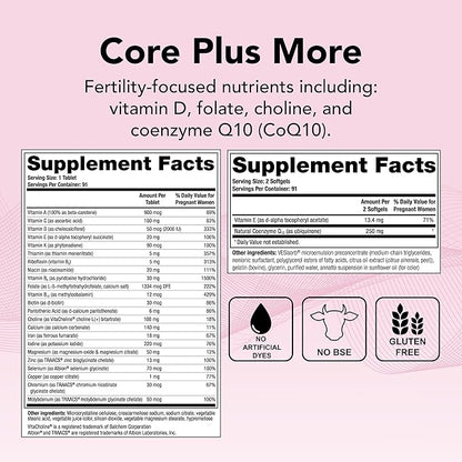 Theralogix TheraNatal OvaVite Preconception Vitamins - 13-Week Supply - Prenatal Vitamins & Fertility Supplement for Women with CoQ10* - NSF Certified - 91 Tabs, 182 Softgels (91 Servings)