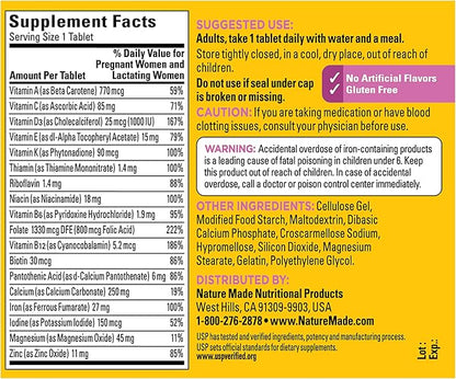 Nature Made Prenatal Multivitamin with Folic Acid, Prenatal Vitamin and Mineral Supplement for Daily Nutritional Support, 90 Tablets, 90 Day Supply