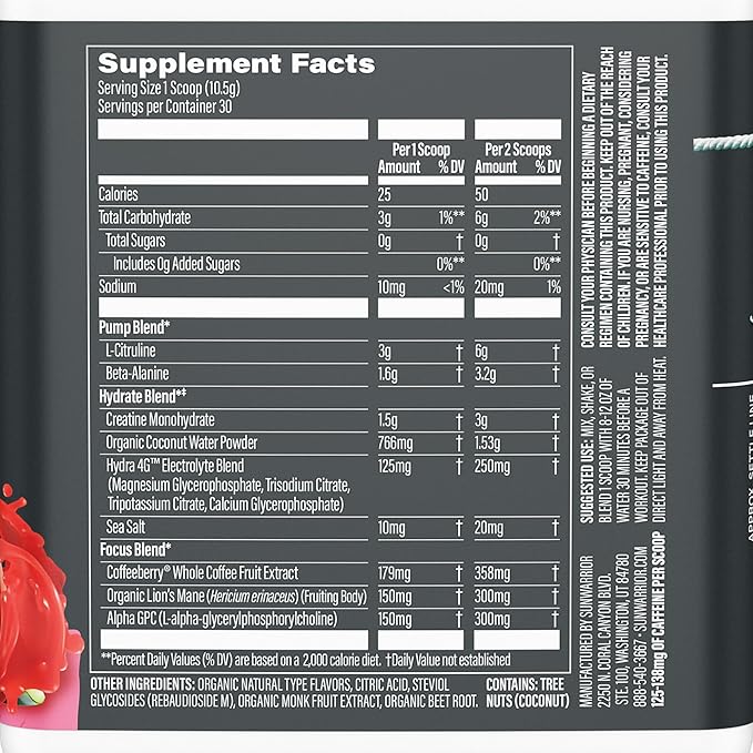 Pre Workout Powder Energy Drink Supplement | Clean Vegan Plant-Based Pre-Workout Supplement | Pump, Hydrate, Focus, Endurance & Strength Builder | Watermelon Flavored | 30 Servings | Active Preworkout