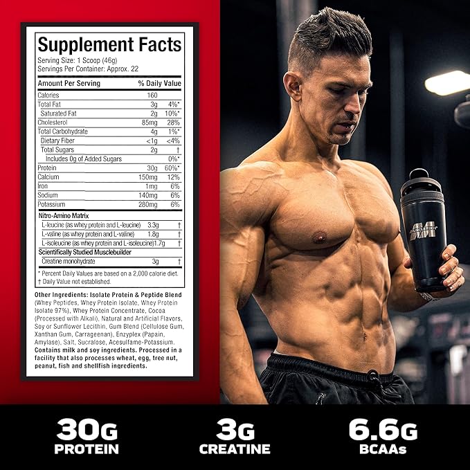 Muscletech Whey Protein Powder (Vanilla Cream, 2.2 Pound) - Nitro-Tech Muscle Building Formula with Whey Protein Isolate & Peptides - 30g of Protein, 3g of Creatine & 6.6g of BCAA