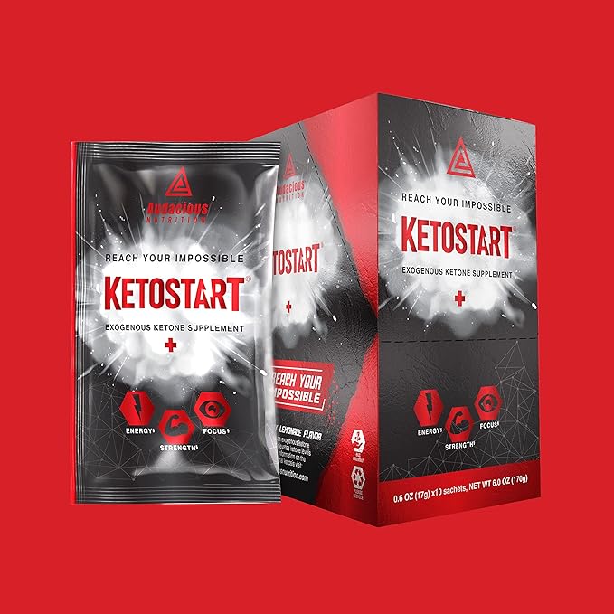 KetoStart+ | Exogenous Ketones Powder with Electrolytes for Energy, Strength & Focus | with Caffeine | Raspberry Lemonade Flavor Electrolyte Powder (10x Ketones Drink Mix Packets)