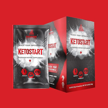 KetoStart+ | Exogenous Ketones Powder with Electrolytes for Energy, Strength & Focus | with Caffeine | Raspberry Lemonade Flavor Electrolyte Powder (10x Ketones Drink Mix Packets)