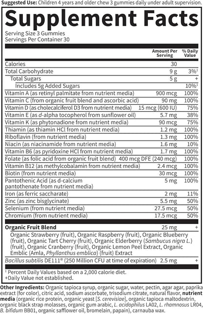Garden of Life Kids Multivitamin Gummy with Iron+Probiotics for Immune Health & Digestion:Vitamins D, C, E, B, Zinc for Energy&Development,Vitamin Code,Non-GMO,Gluten-Free, Orange,30 Day Supply