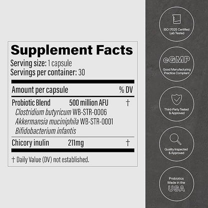 GLP-1 Probiotic - 500M AFU Multi-Strain Probiotic + Prebiotic, Naturally Support GLP-1 Production & Curb Appetite, Delayed Release, Third-Party Tested, for Men & Women (30 Capsules, 1-Pack)